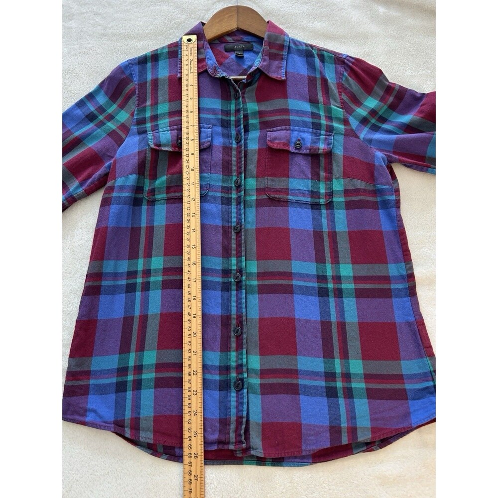 J Crew Shirt Size 6 Button-Up Tartan Plaid Blue Green Academia Utility Preppy - Picture 7 of 13